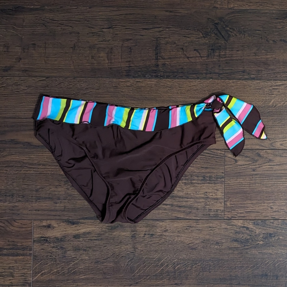 VM Swimsuit Bikini Striped Fold Over Side-Tie Bottom Medium